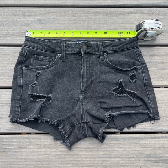 Anvain; Y2K; Distressed; Black Denim; Mini Shorts; Minor/No Visible Wear; Size 6 - Picture 2 of 6
